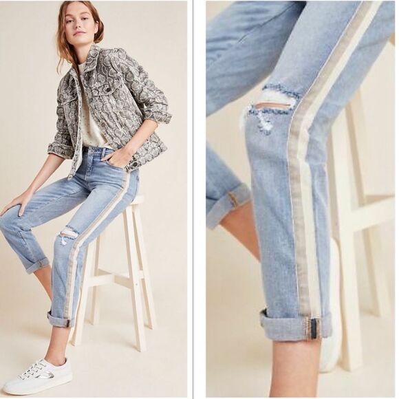 Pilcro & Letterpress womens Mid-Rise Striped Slim Boyfriend Jean 29 - Picture 1 of 14